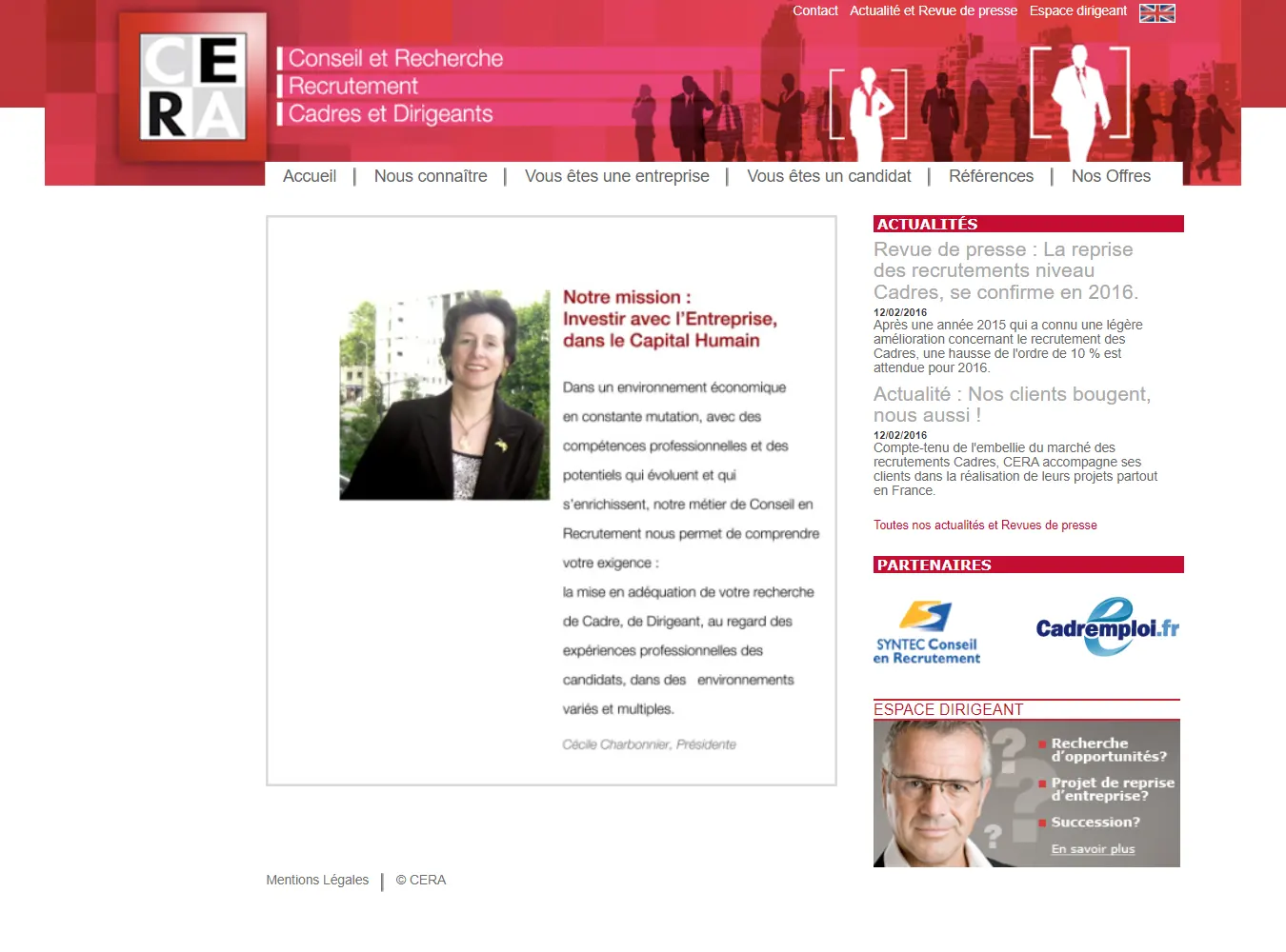 cera.fr - Avant la refonte du site Internet Vitrine par swebetech